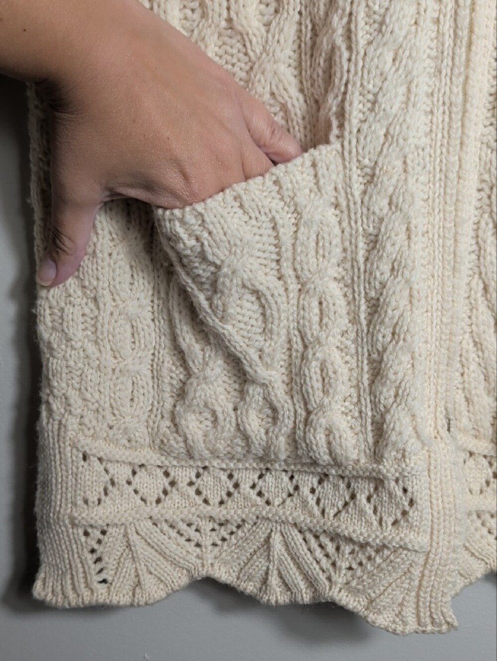 Inis Crafts 100% Merino Wool Cable Knit Long Full Zip Cardigan Sweater Medium - Picture 4 of 14